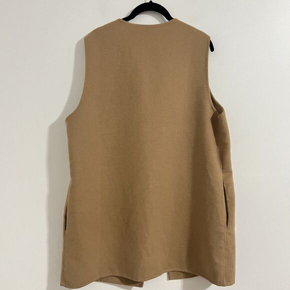 Talbots Wool Blend Long Vest Duster Size L Tan Sleeveless Minimalist Equestrian - Picture 2 of 7